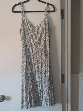 Collectif London Green Floral Slip Dress with Red Accent